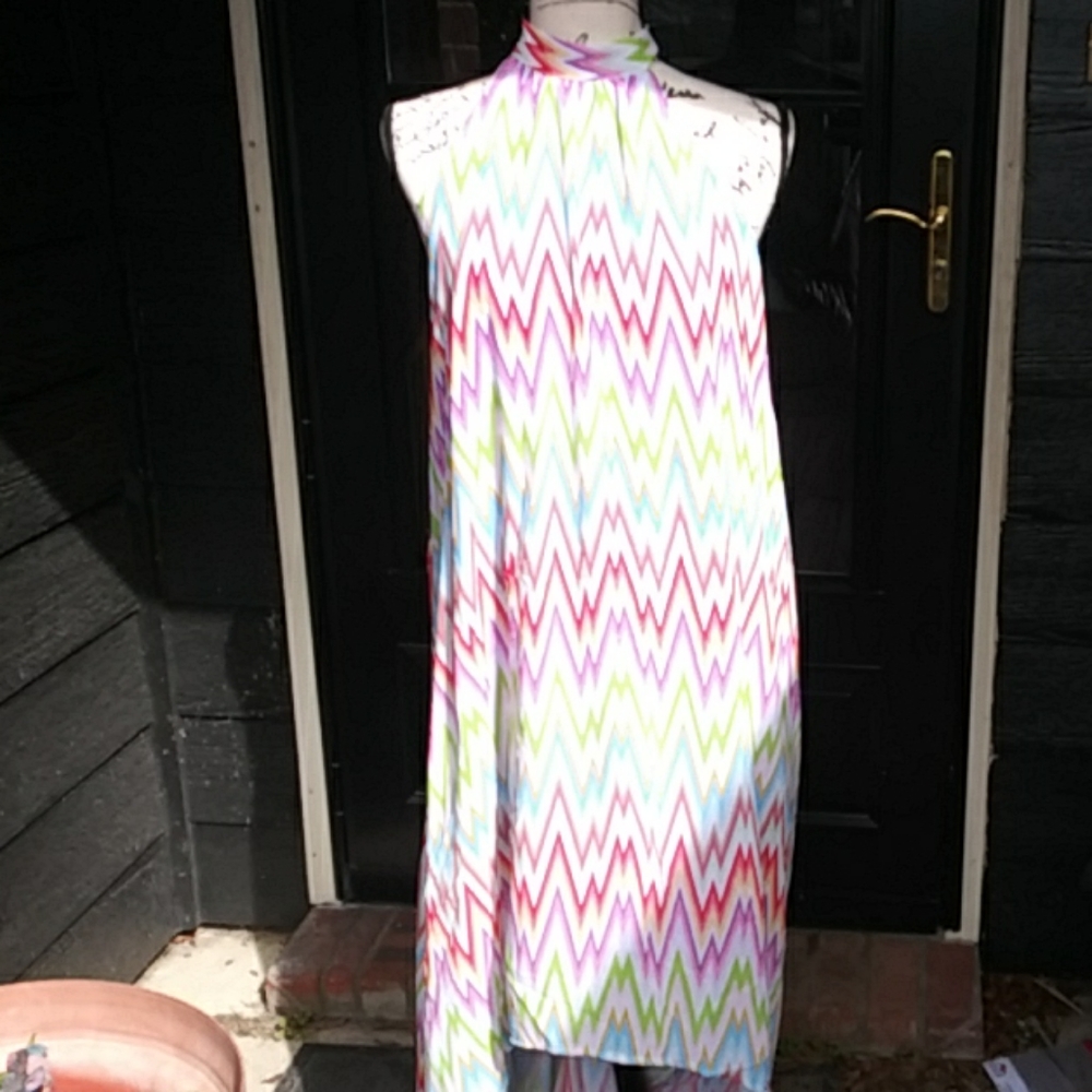 NWOT Halter Dress Rainbow Zip Zag - Picture 5 of 5